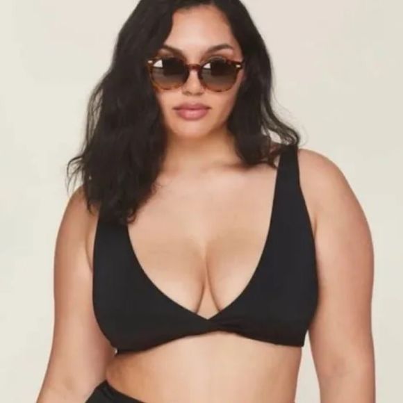 Andie Swim The Belmar Top Black Plunge Bikini Separates Size S NWT - Picture 1 of 4